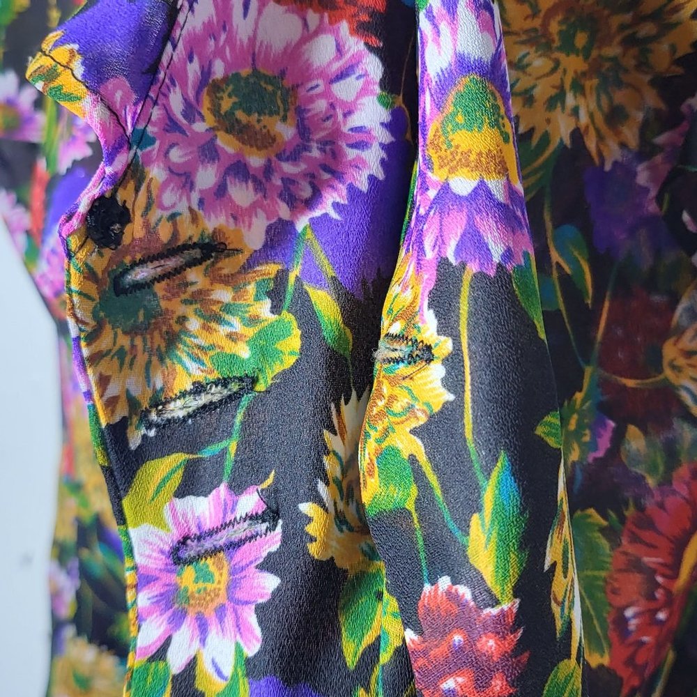 Vintage Sabino Floral Sheer Ruffle Button Up Blouse Size 10 Cottage Boho Spring - Picture 4 of 10